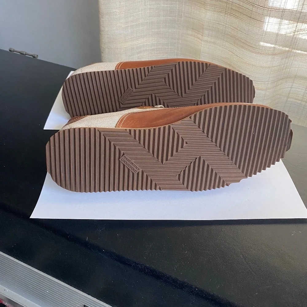 Hermes brown leather beige canvas fashion sneakers trainers size 38 Italy H logo - Picture 7 of 8